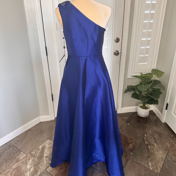 ADRIANNA PAPELL Draped One-Shoulder Gown formal prom cocktail party royal blue - Picture 5 of 10